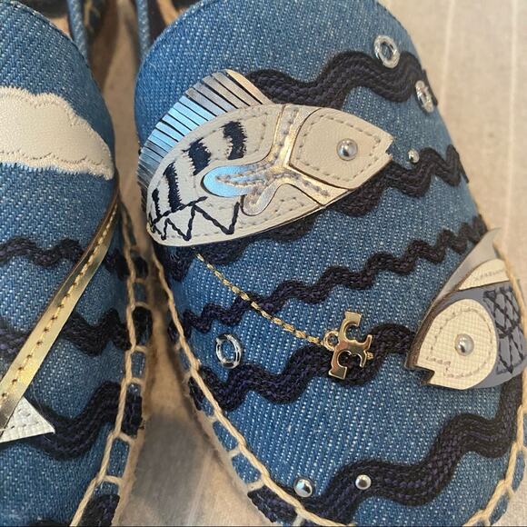 Tory Burch Slip On Platform Espadrille Shoes Sailing Coastal NEW Blue Womens 5 - Picture 12 of 12